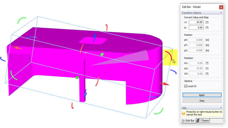 Options to Manipulate Position and Rotation in Panel and Work Window